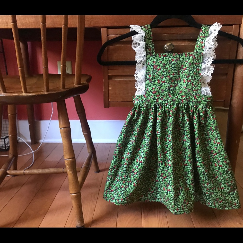 Girls handmade Christmas pinafore dress